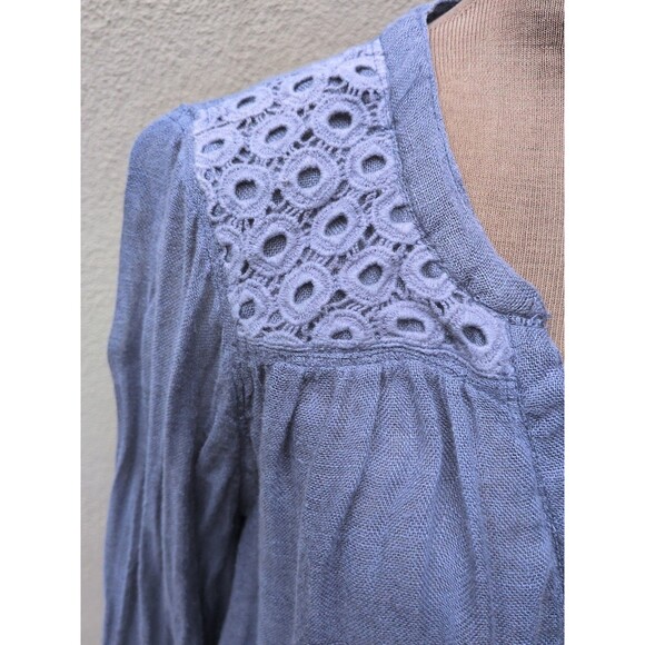 Dolma Top LG 100% Gauzy Linen Shirt Dress Tunic French Blue Coastal Chic - Picture 4 of 13